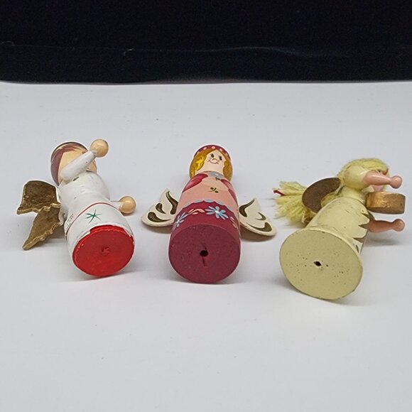 Vintage Wooden Angel Ornaments Christmas Figures Hand Painted 3.5" - Picture 7 of 7